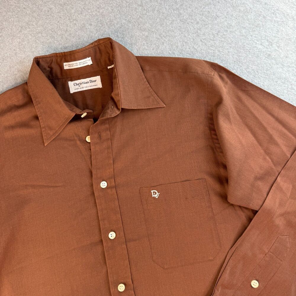 Vintage Christian Dior Brown Men's Button Up Long Sleeve Shirt 70s/80s Logo L